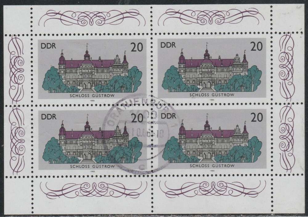 DDR 1986 SC# 2556a – Castle Gustrow – Miniature Sheet of four stamps – Used
