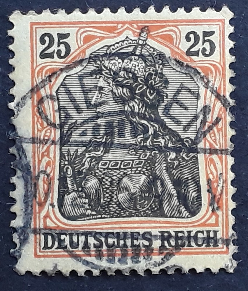 1906 Germany 25 Pfg orange red & black Germania stamp cancelled Giessen