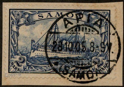 Germany Colonies 1908 Samoa Mi17 APIA Cancel Yacht Stamp 85461