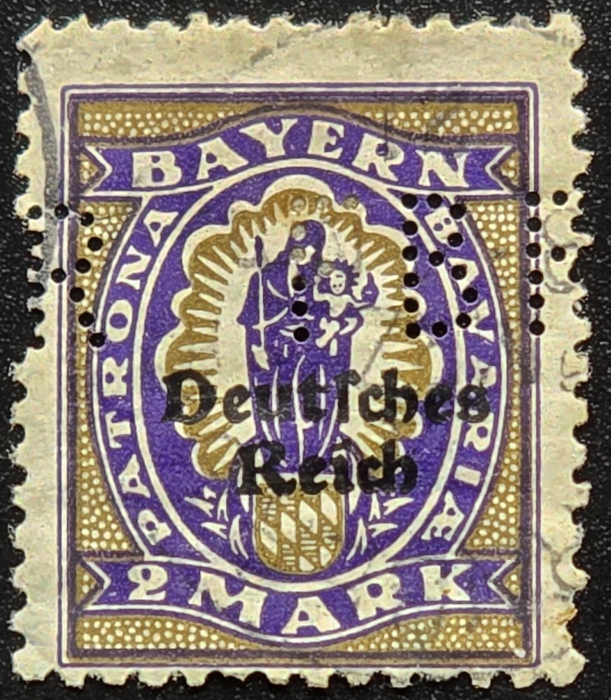 Bavaria – 1920 Scott O51 Patrona Bavariae Deutsches Reich Overprint – PERFIN