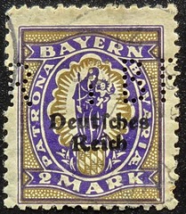 Bavaria – 1920 Scott O51 Patrona Bavariae Deutsches Reich Overprint – PERFIN