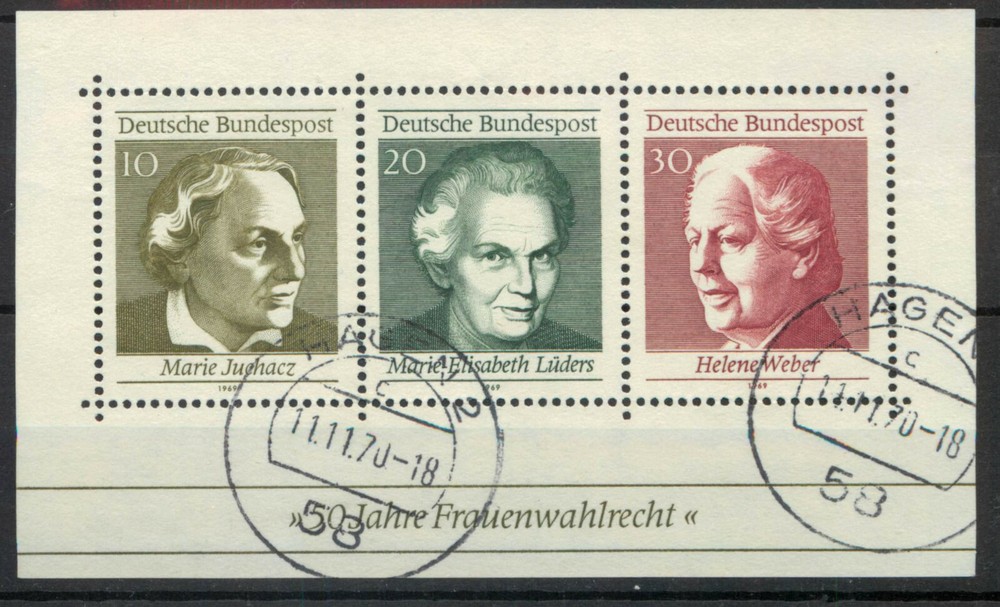 Germany 1969 Women’s Suffrage sheet SG MS 1499 used A150 *COMBINED POSTAGE*
