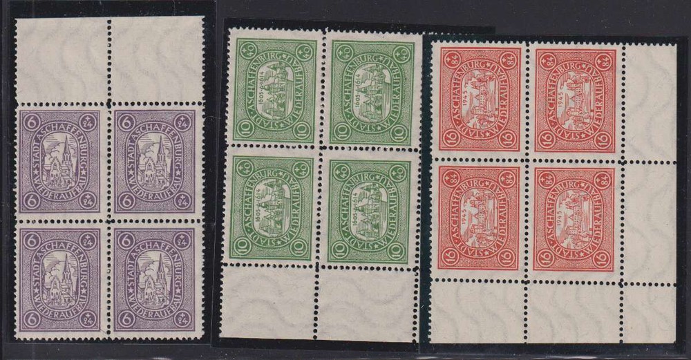 E2890: 1946 Post WW II Ascheffenburg Locals, Mint Blocks, NH