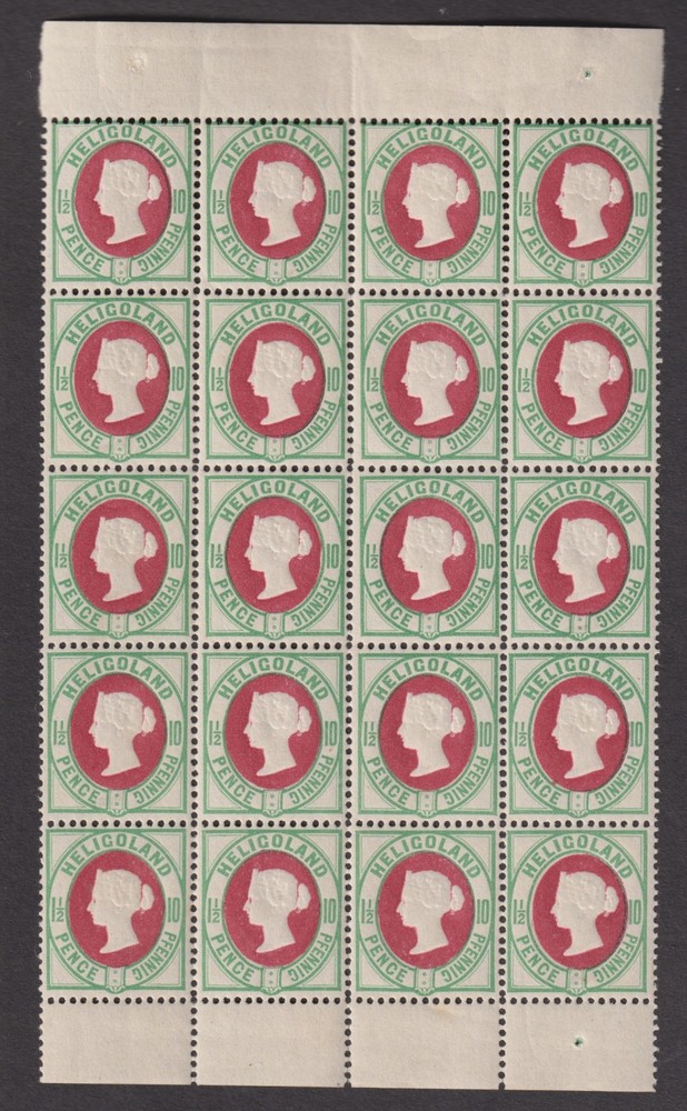 Helgoland 1875 MI 14e Margin Bloc of 20 signed Brun MNH VF / CAT VALUE $600+