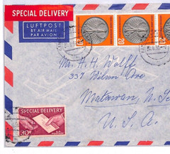 USA 30c *SPECIAL DELIVERY* Cover 1959 Ex GERMANY Air Mail Matawan NJ YX191
