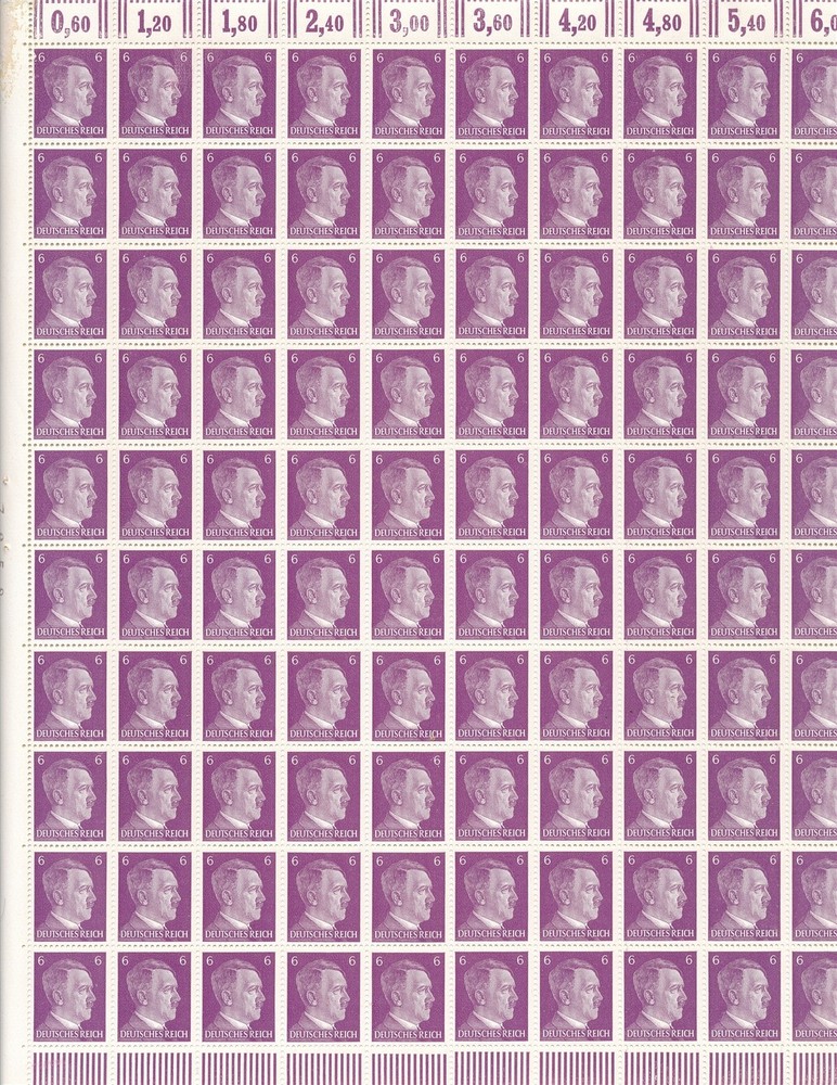 Stamp Germany Mi 785 Sc 510 Sheet 1941 WWII 3rd Reich Era Hitler MNH F Selvage