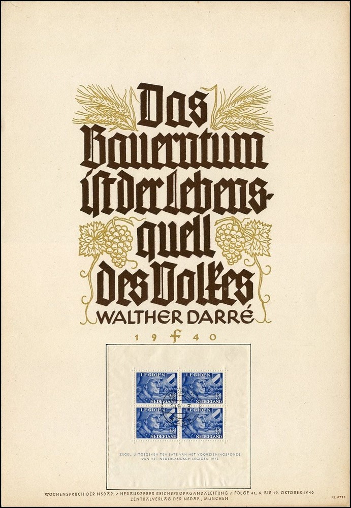 GE301. GERMAN SPECIAL NSDAP SHEET / VOLUNTARY NETHERLANDS LEGION 1942 MINI-SHEET