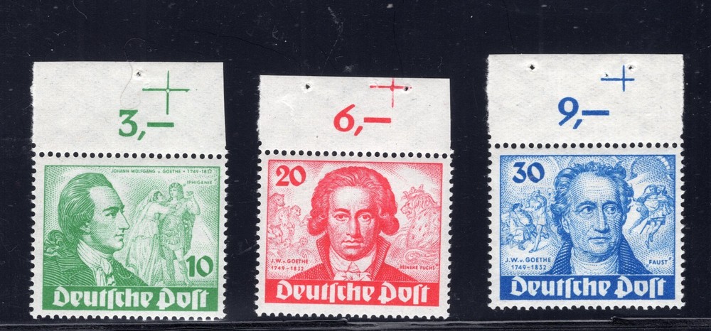 GERMANY BERLIN 1949 GOETHE SET 9N61-9N63 PERFECT MNH SCHLEGEL BPP CERTIFICATE