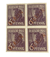 Berlin 1949 Blocks Set red over print Stamps Pfennig Perforate Mi 22 23 27 29