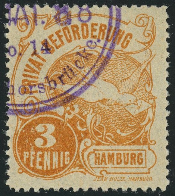 Hamburg Private Local Post Shipping Label Letter Delivery 3pf Postage Germany