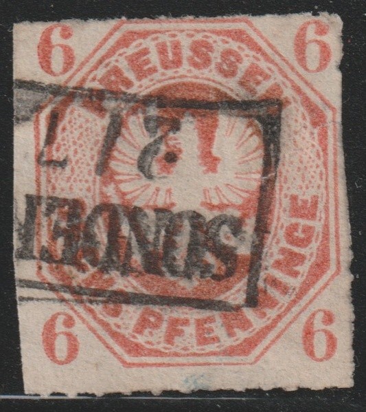 PRUSSIA Scott 16 6 Pfennige orange-red, eagle 1861 used F CV $14.5