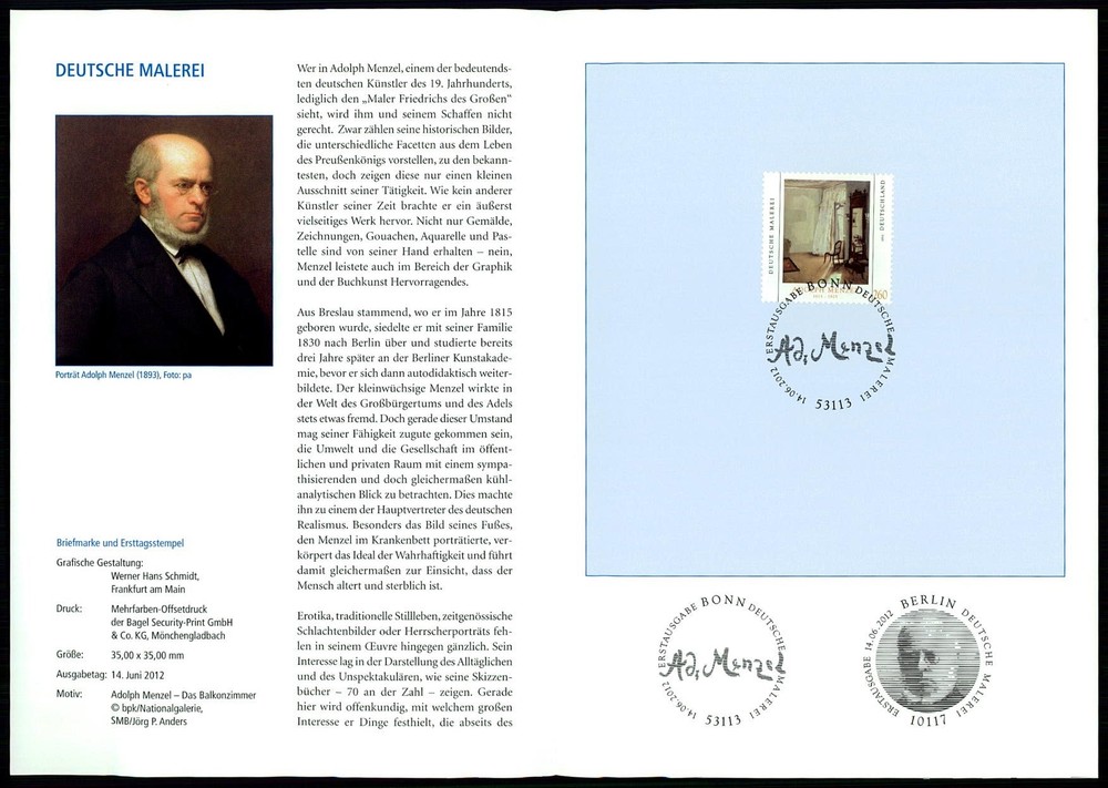 GERMANY FOLDER 2012/24 KUNST MALEREI ADOLPH MENZEL ART GEMÄLDE