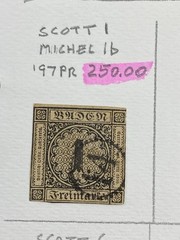 Germany States, Baden, Used – hinged on one album page, 1851-1868, High Value.