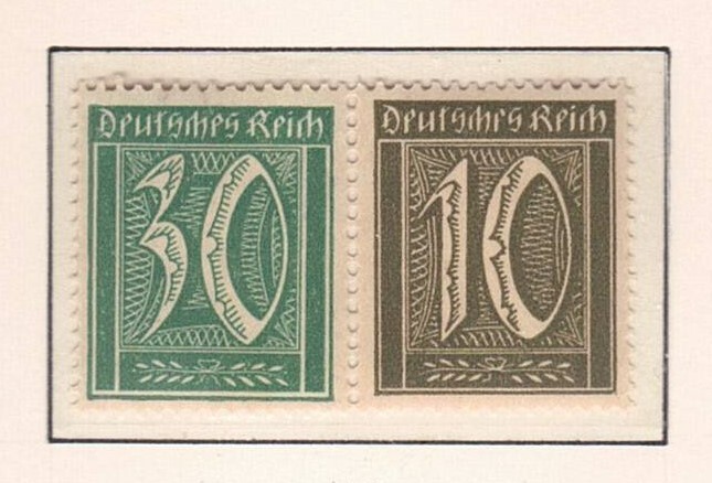Germany – 1921 ZdMiNr. W19, 30pf+10pf Numerals, se-tenant pair