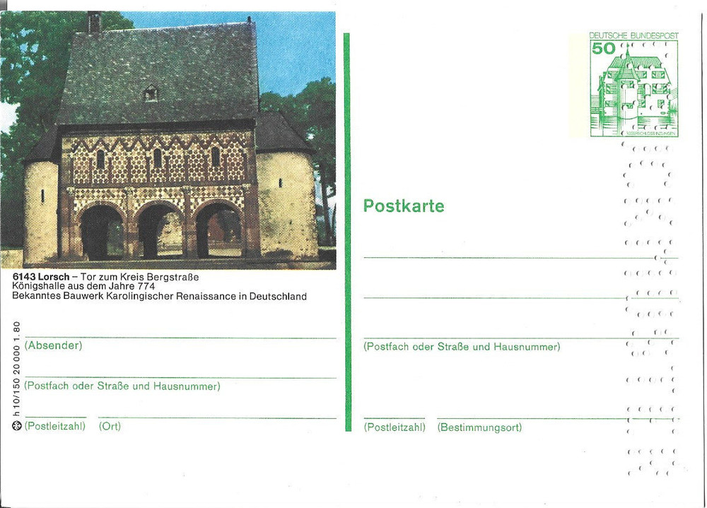 P 130 Picture Postcard Print Sample 50 PFENNIG B&S Lorsch H10/150 **