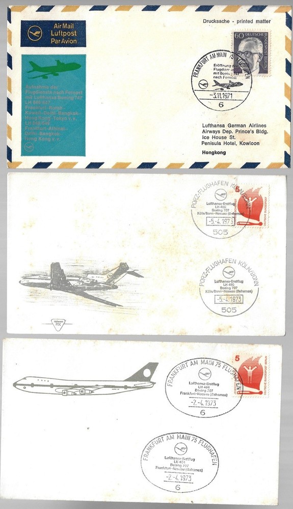 Germany: 1971; +1973, different 3 First Flight Lufthansa covers, rust, EBAc111
