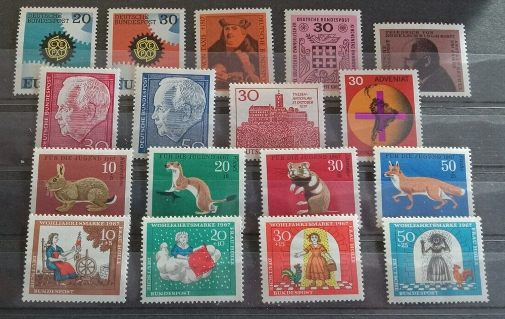 Germany 1967 Complete Stamp Year Set MNH Mint Never Hinged 17 Stamps