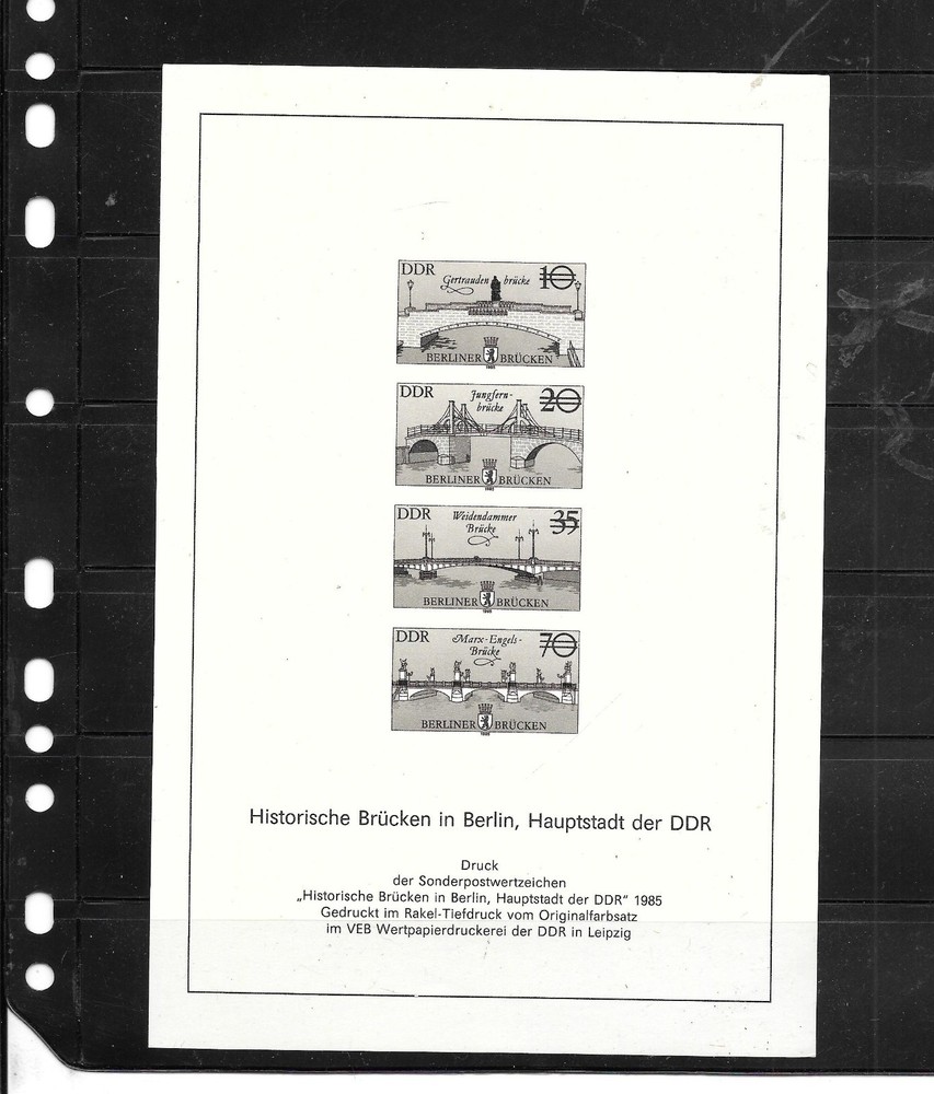 EATS GERMANY DDR BLACK SHEET 1985 BRIDGES MNH XF OLD COMMEMORATIVE SHEET