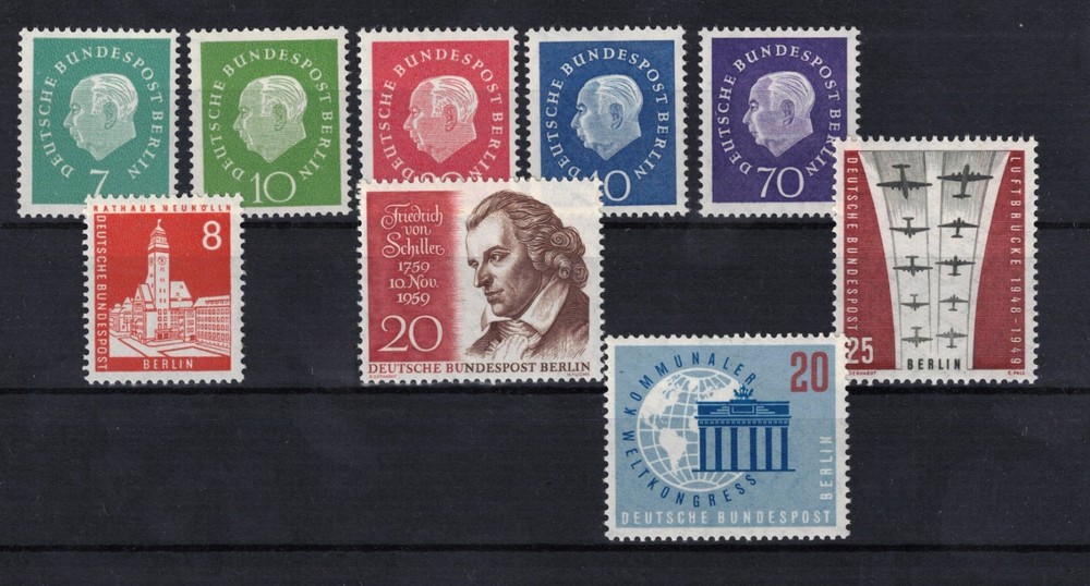 Germany Berlin 1959 Complete Year Set MNH Michel 182-190 Heuss Schiller