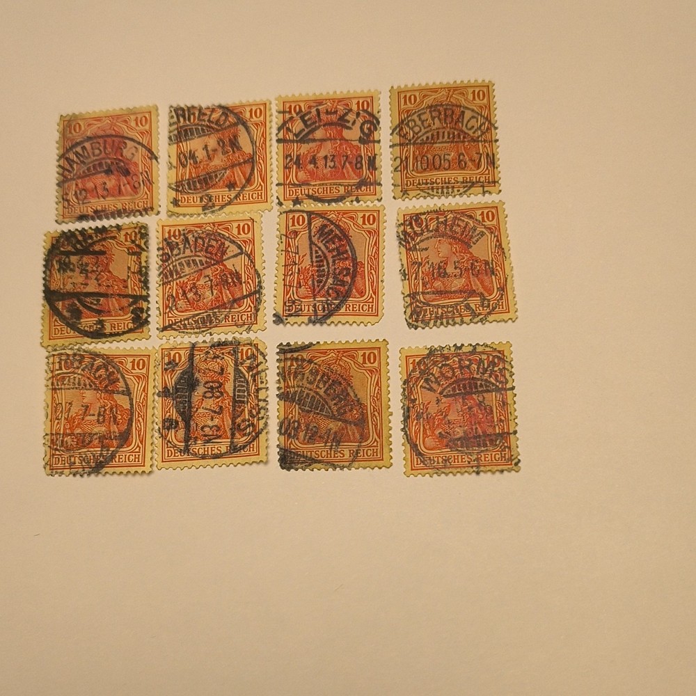Deutsches Reich Germany Postage Stamps Used Orange Red 10 Lot of 12