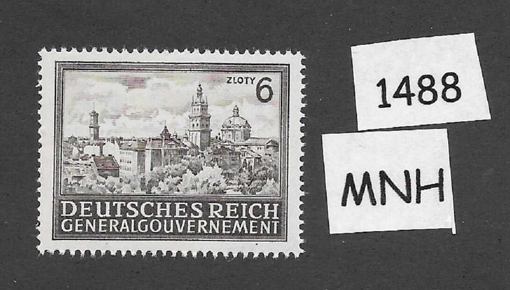 MNH stamp 6 Zloty Sc N102 General Government Occupied Cracow Poland / 1944