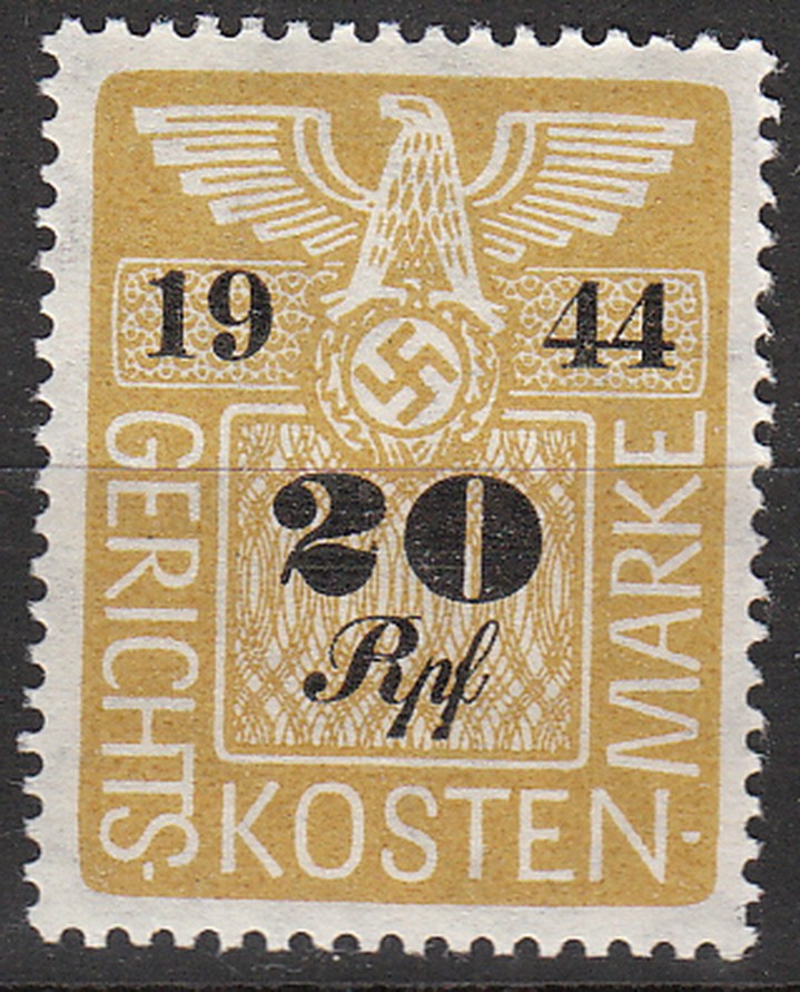 Stamp Germany Poland Revenue WWII Court Document Fee 1944 0020 RFP MNH