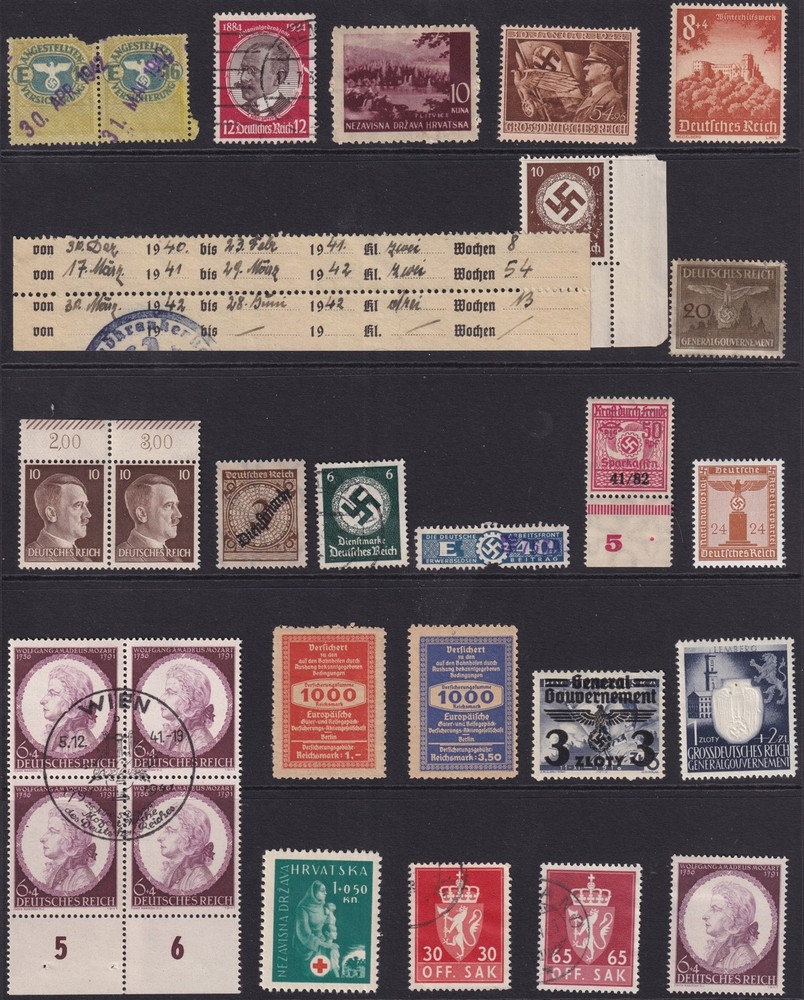 Lot Stamp Germany WWII Hitler Revenue Poland GG Norway DAF Mozart Croatia F