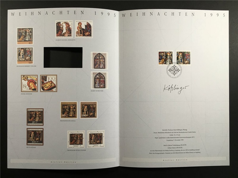 GERMAN POST ART-EDITION 1995/39 1831/1832 WEIHNACHTEN NOEL CHRISTMAS