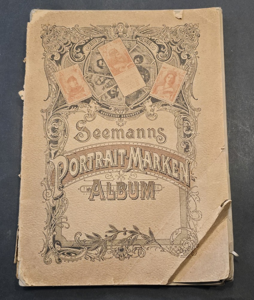 Rare Antique German Seemanns Portrait Stamp Album 300+ Historical Stamps