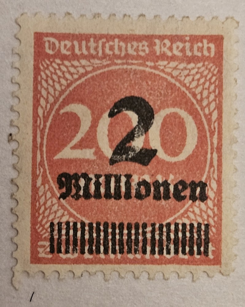 1923 Weimar Republic German Overprint 2 million on 200 Hyperinflation Stamp