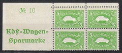 Stamp Germany Revenue Block WWII 3 Reich VW KDF Volkswagen Plate MNH