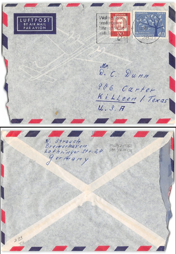 Germany #352,384 Bremerhaven, 1962, to Killeen TX