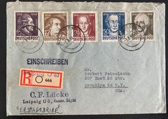 1949 Leipzig Germany first Day cover to Brooklyn NY Usa Goethe Tercentenary