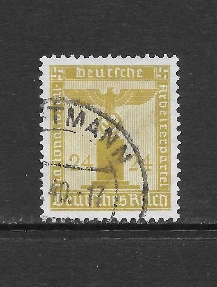 GERMANY SCOTT S9 USED VF – 1938 24pf CITRON FRANCHISE ISSUE (D)