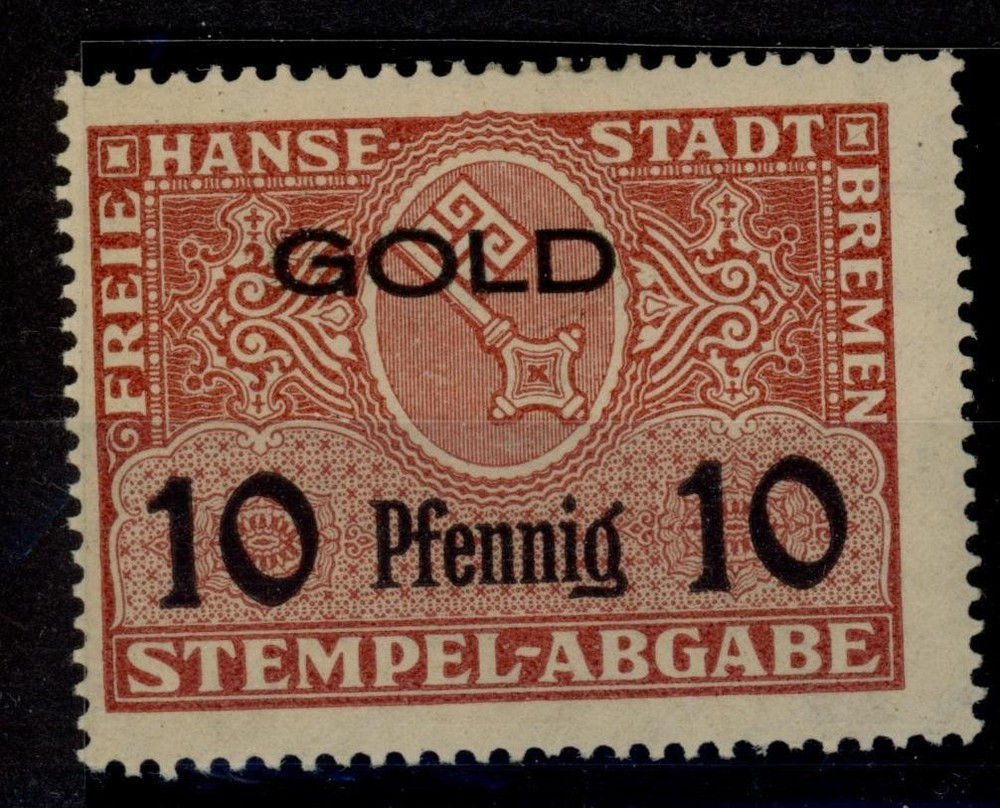 Germany revenue Bremen overprint GOLD on 10 Pf MH fiscal Stempelmarke