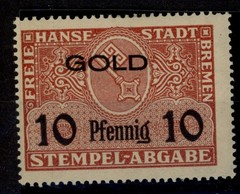 Germany revenue Bremen overprint GOLD on 10 Pf MH fiscal Stempelmarke