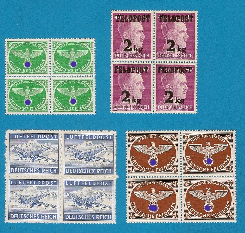 WW II German Fieldpost , No. 1-4 , complete in sheets of four MNH ** !!