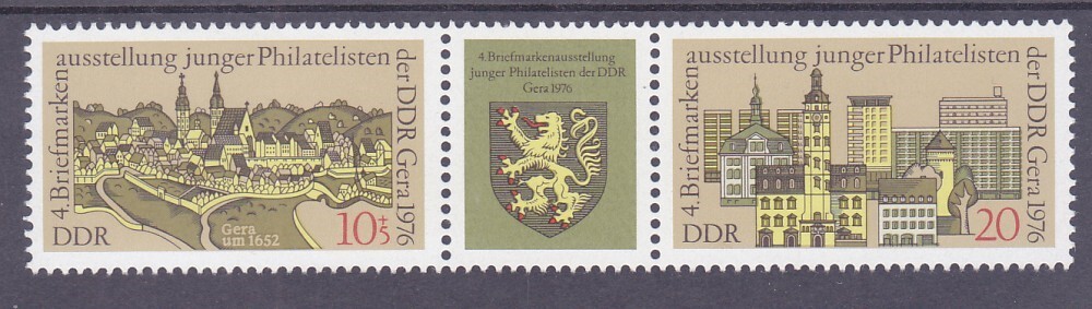 Germany DDR 1748a (1747-48) MNH View of Gera Pair w/Label Very Fine