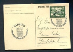 German Reich WW II : Better card from 1941 – fancy cancels Hamburg – used