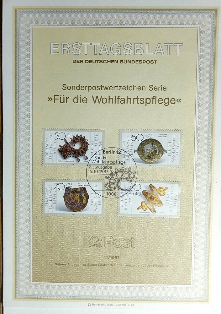 1987 Germany FDC ETB/FDC Welfare Card