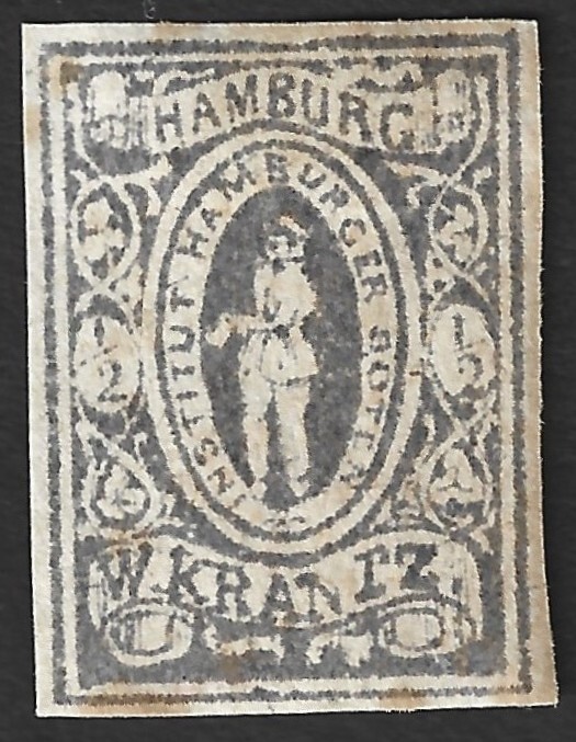 Germany HAMBURG Boten W. Krantz 1863 1/2pf local post stamp imperf #6