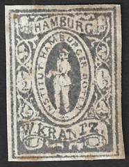 Germany HAMBURG Boten W. Krantz 1863 1/2pf local post stamp imperf #6