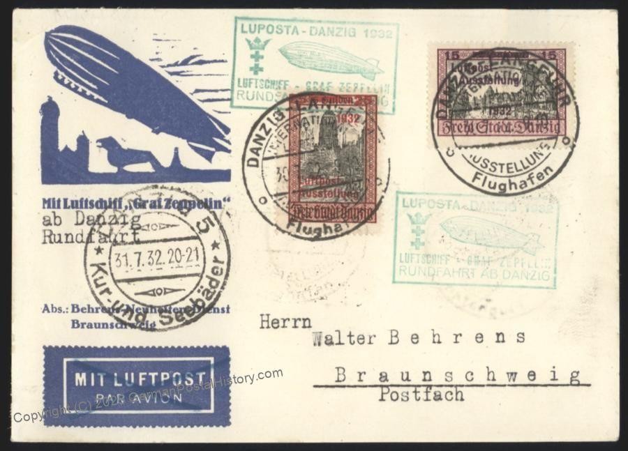 Danzig 1932 Poland Germany Graf Zeppelin LUPOSTA Mi261 Cover Sieger Esta 113370