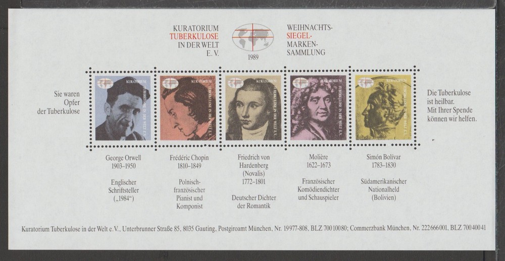 ✔️ GERMANY Tuberculosis stamps 1989. complete sheet PERFORATED