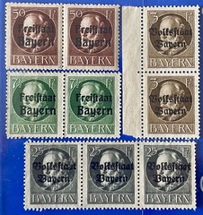 Antique German Bayern Pairs Mint Early 1900s OVPT Stamps