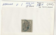 Germany: Hanover Lot 9: (#1 – 1850 – VF – Used) Scott 2024 Catalog Value $50.00