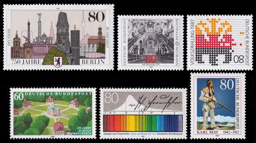 Germany Scott 1496, 1497, 1499, 1500, 1501, 1502 (1987) Mint NH VF S