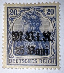 Travelstamps: 1917 Germany Romania Occu. OP Stamps MViR 25 Bani on 20 pf Mogh
