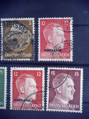 Deutsches Reich 1940s, set of 9 stamps, overprint Ostland- 4, Adolf Hitler, used
