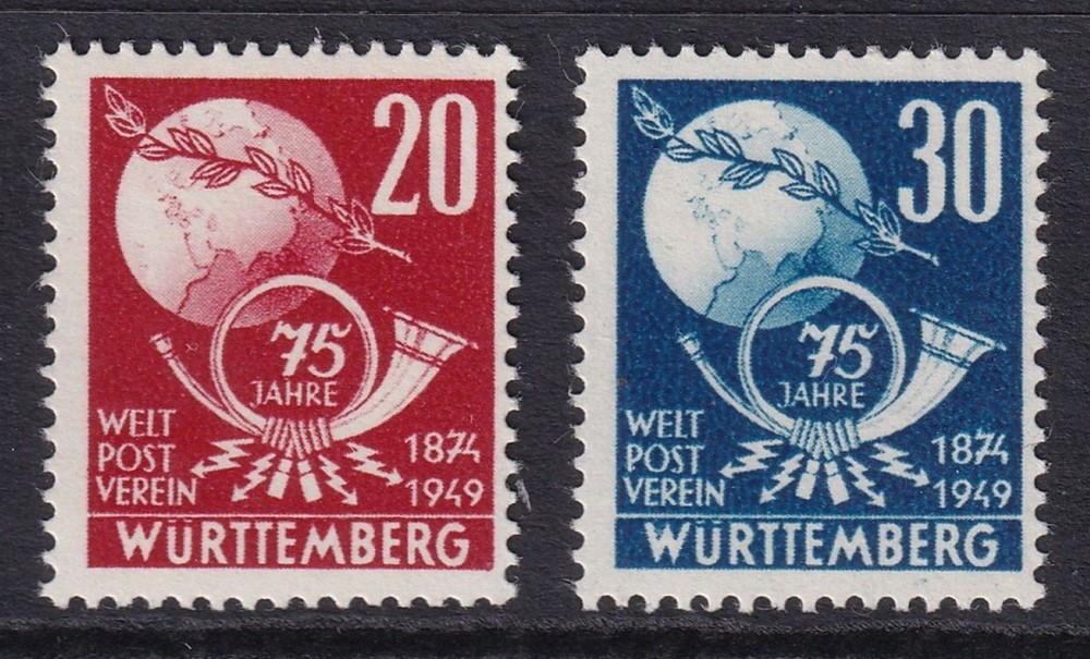 GERMANY 1949 Wurttemberg U.P.U. 75th Anniv set of 2 SG FW51-FW52 MNH/** (CV £17)